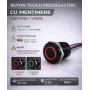 Buton tactil SPST 22mm, metalic negru, LED rosu/verde, NO