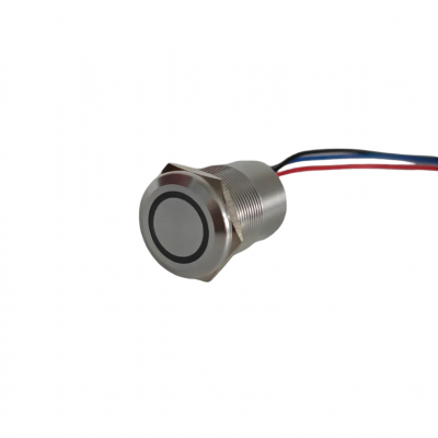 Buton tactil SPST 22mm, metalic silver, LED rosu/verde, NO