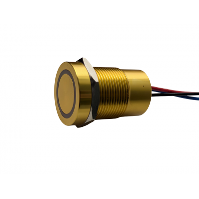 Buton tactil SPST 19mm, metalic auriu, LED rosu/verde, NO