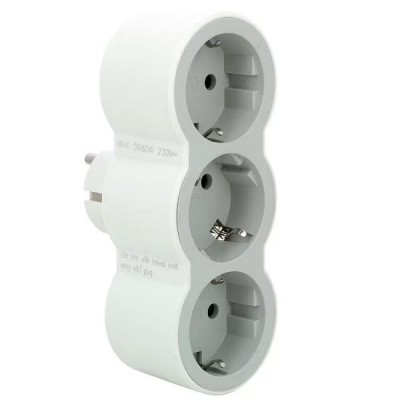Adaptor triplu priza Legrand 694518, 3 prize frontale, 2P+T, 16A, protectie copii, alb-gri