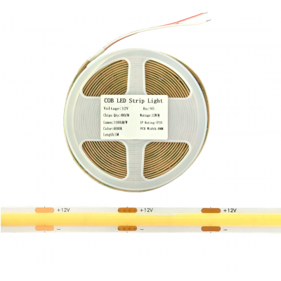 Banda LED COB 12V 5m, 480 LED/m, 6000K alb rece, 8mm, pentru