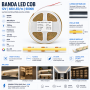 Banda LED COB 12V 5m, 480 LED/m, 6000K alb rece, 8mm, pentru