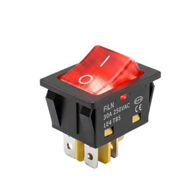 Intrerupator/rocker basculant ON-OFF KCD4, 4 pini, LED rosu