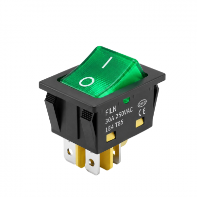 Intrerupator/rocker basculant ON-OFF KCD4, 4 pini, LED verde