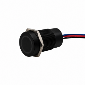 Buton tactil piezoelectric SPST 16mm, metalic negru, LED