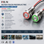 Buton tactil piezoelectric SPST, 16mm inox, LED rosu/verde, NO