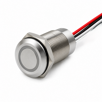 Buton tactil SPST 22mm inox, LED rosu/verde, NO, 12-24V DC