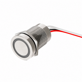 Buton tactil SPST 19mm, metalic, LED rosu/verde, NO, 12-24V DC