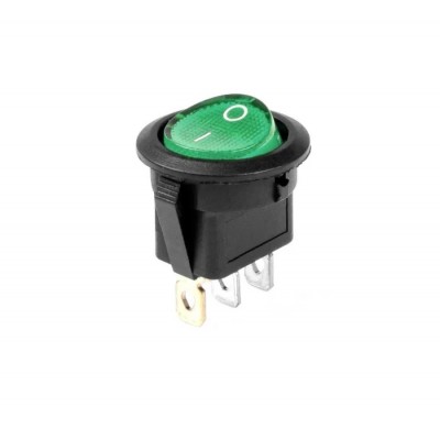 Intrerupator rocker rotund cu iluminare verde 6A 250V, 3 pini
